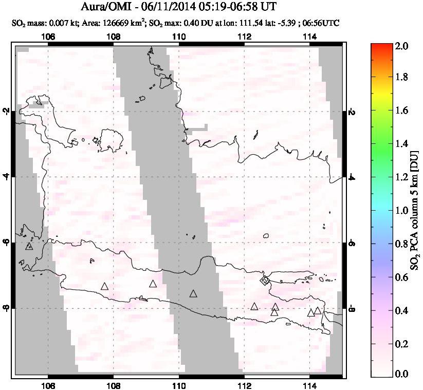 A sulfur dioxide image over Java, Indonesia on Jun 11, 2014.