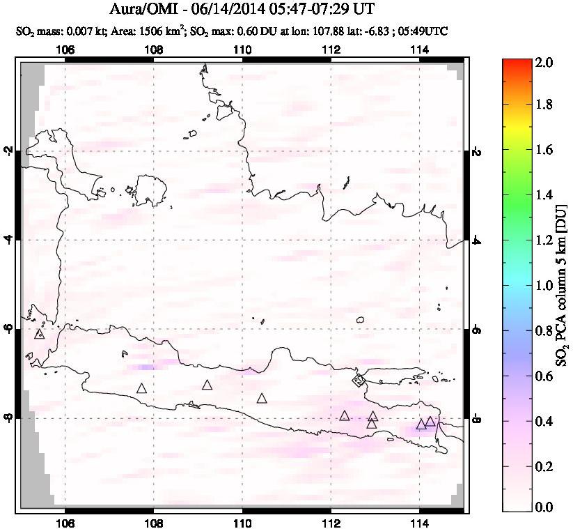 A sulfur dioxide image over Java, Indonesia on Jun 14, 2014.