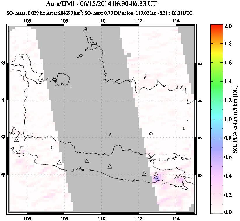 A sulfur dioxide image over Java, Indonesia on Jun 15, 2014.