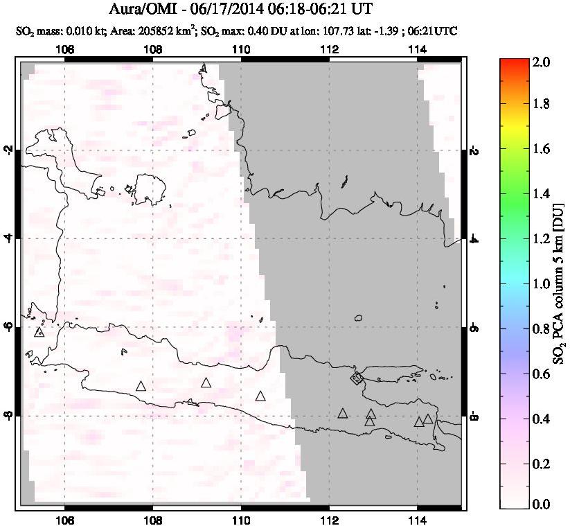 A sulfur dioxide image over Java, Indonesia on Jun 17, 2014.