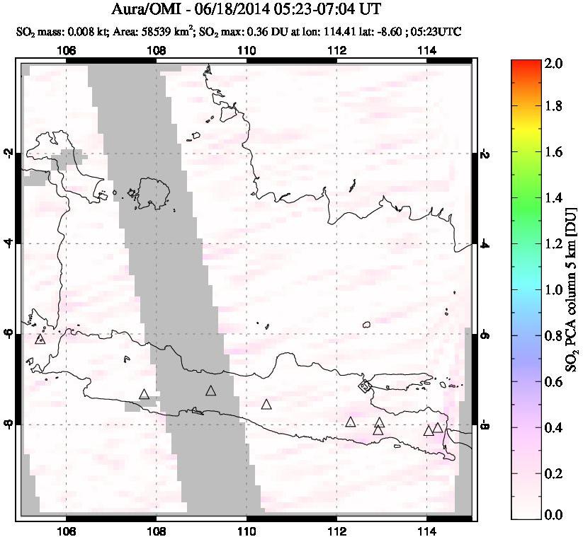 A sulfur dioxide image over Java, Indonesia on Jun 18, 2014.