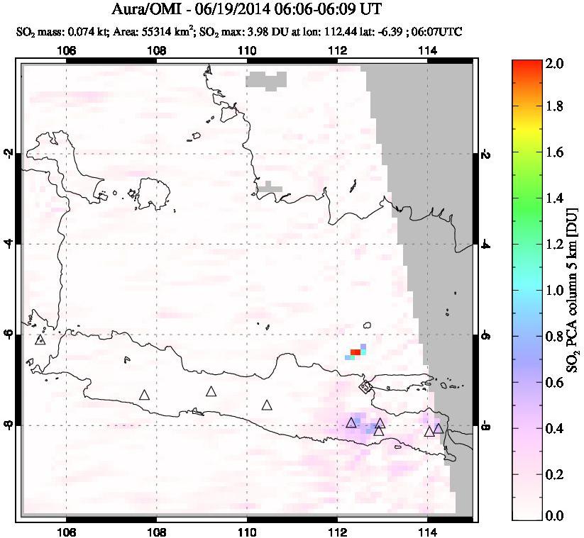 A sulfur dioxide image over Java, Indonesia on Jun 19, 2014.