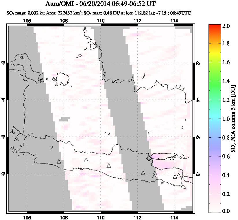 A sulfur dioxide image over Java, Indonesia on Jun 20, 2014.