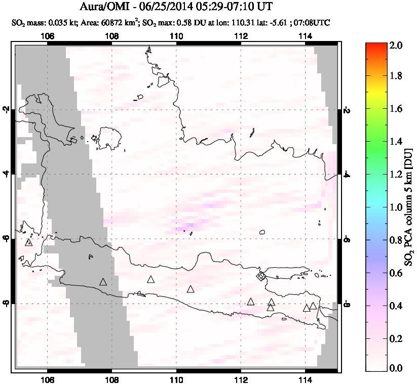 A sulfur dioxide image over Java, Indonesia on Jun 25, 2014.