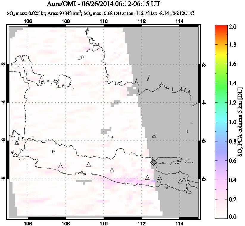 A sulfur dioxide image over Java, Indonesia on Jun 26, 2014.