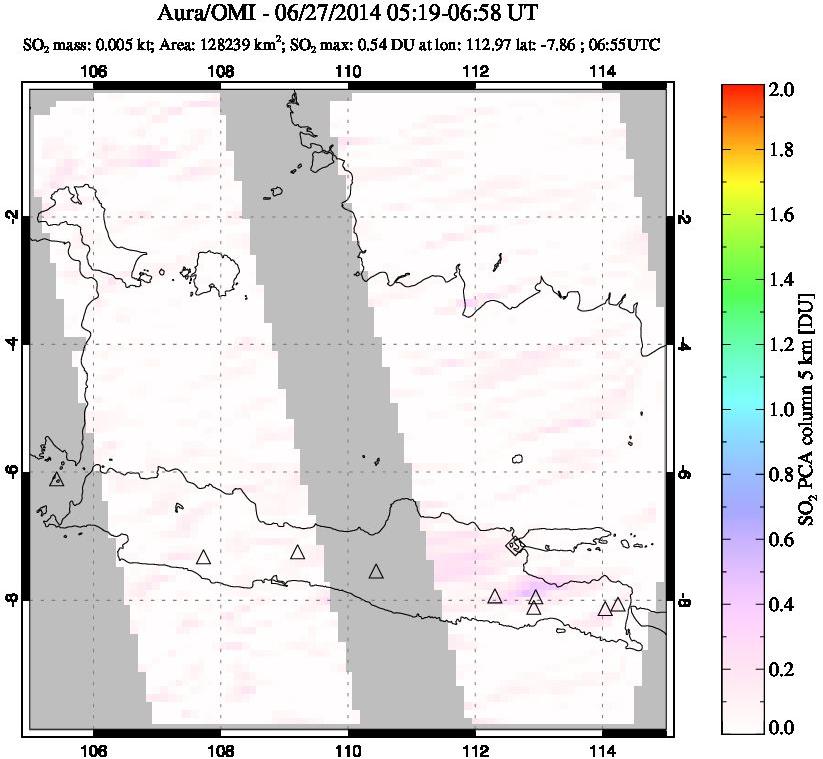 A sulfur dioxide image over Java, Indonesia on Jun 27, 2014.
