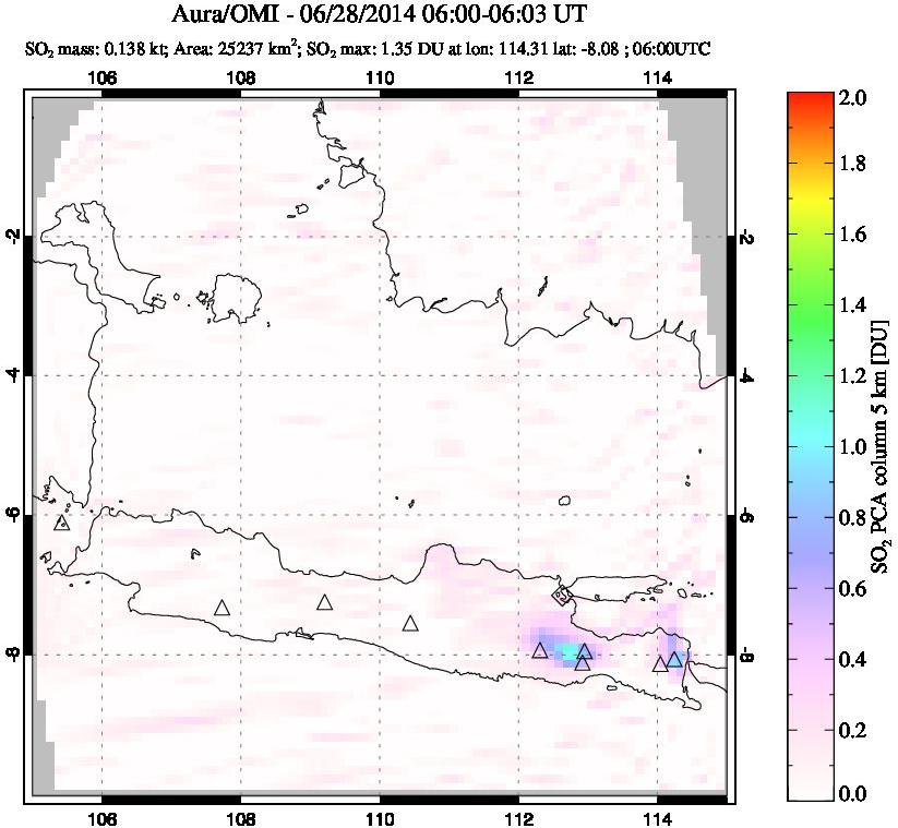 A sulfur dioxide image over Java, Indonesia on Jun 28, 2014.