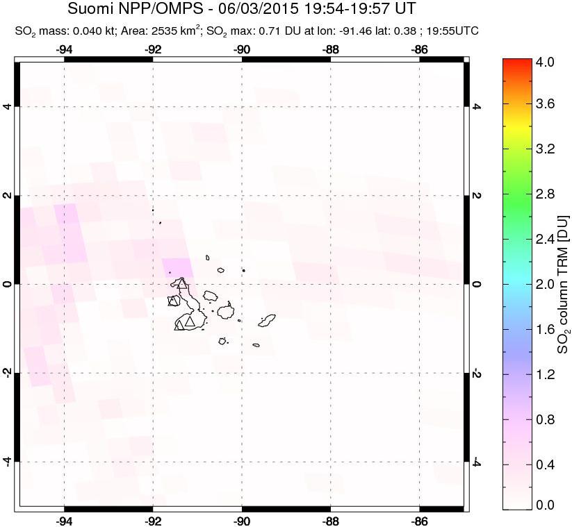 A sulfur dioxide image over Galápagos Islands on Jun 03, 2015.