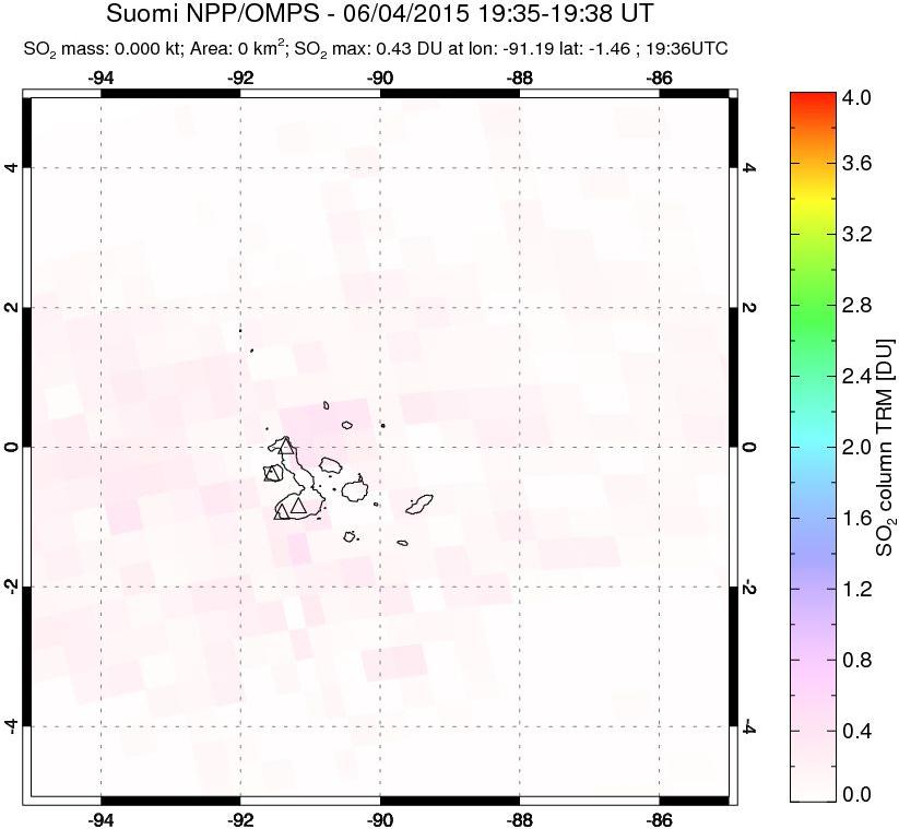 A sulfur dioxide image over Galápagos Islands on Jun 04, 2015.