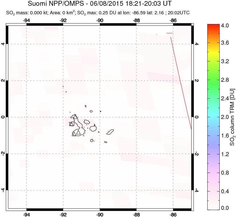 A sulfur dioxide image over Galápagos Islands on Jun 08, 2015.