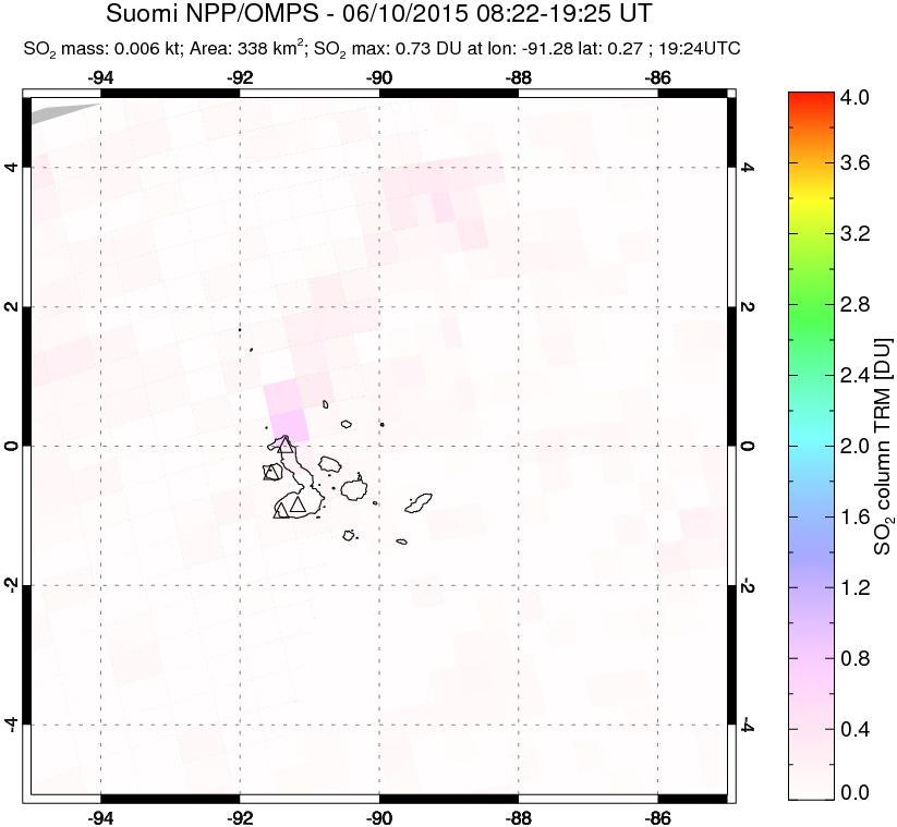 A sulfur dioxide image over Galápagos Islands on Jun 10, 2015.
