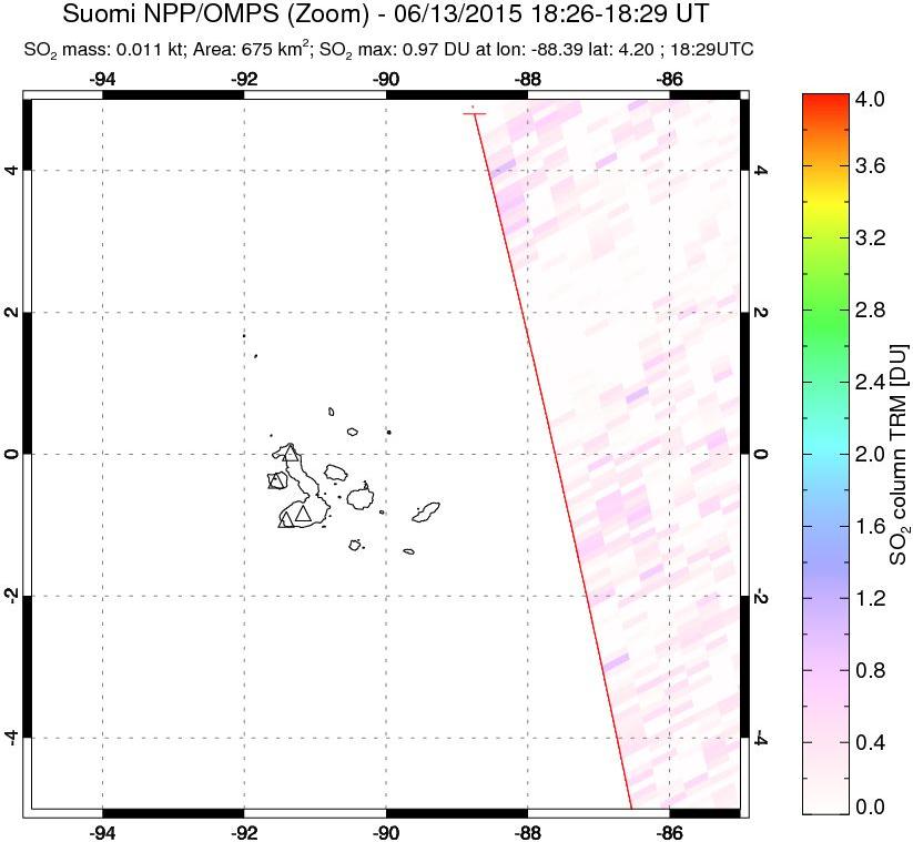 A sulfur dioxide image over Galápagos Islands on Jun 13, 2015.