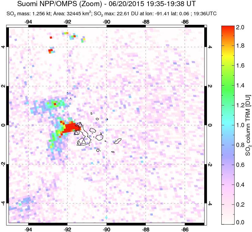 A sulfur dioxide image over Galápagos Islands on Jun 20, 2015.