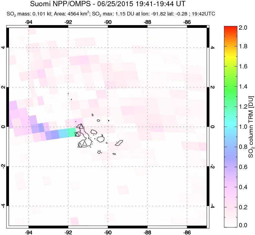 A sulfur dioxide image over Galápagos Islands on Jun 25, 2015.