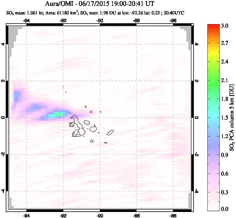 A sulfur dioxide image over Galápagos Islands on Jun 17, 2015.