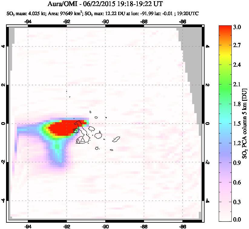 A sulfur dioxide image over Galápagos Islands on Jun 22, 2015.