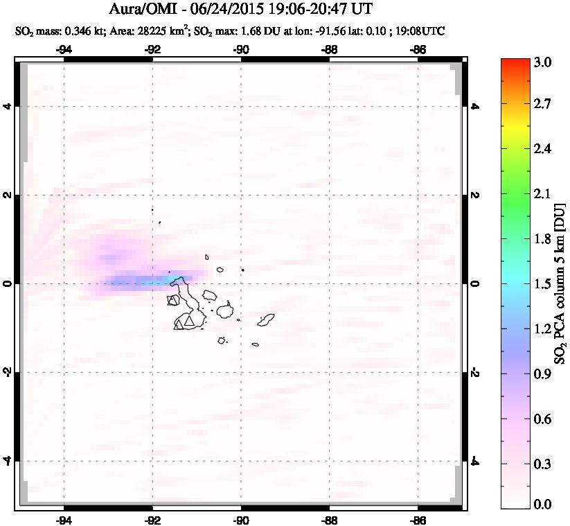 A sulfur dioxide image over Galápagos Islands on Jun 24, 2015.
