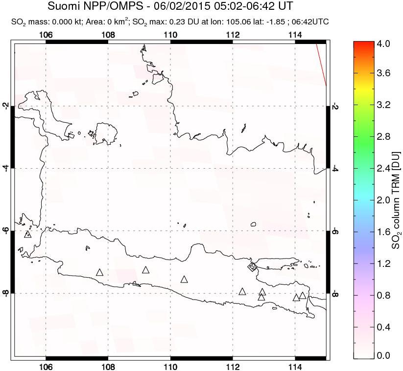 A sulfur dioxide image over Java, Indonesia on Jun 02, 2015.