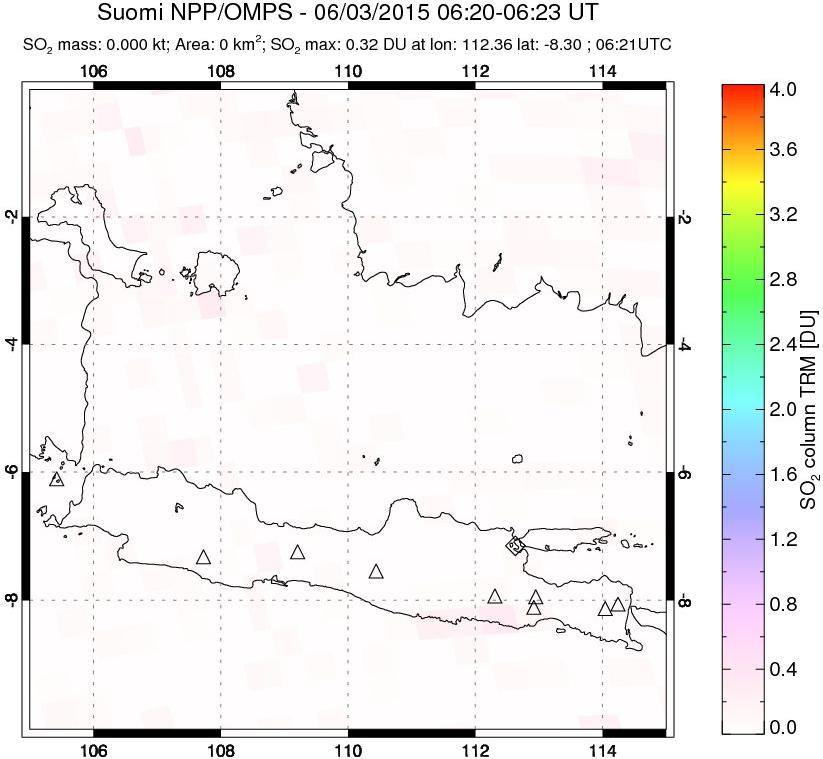 A sulfur dioxide image over Java, Indonesia on Jun 03, 2015.