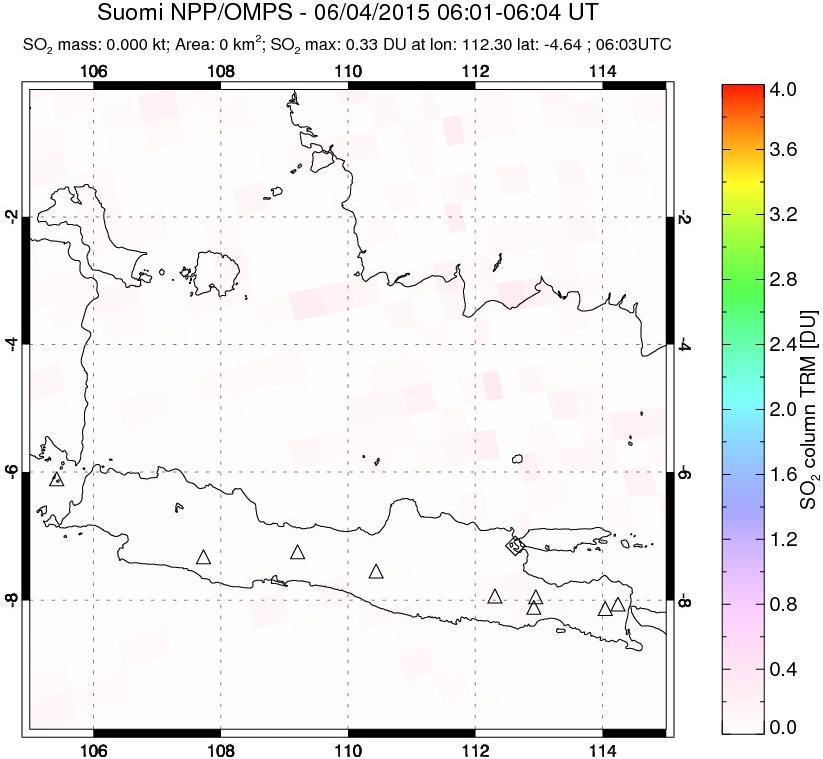 A sulfur dioxide image over Java, Indonesia on Jun 04, 2015.