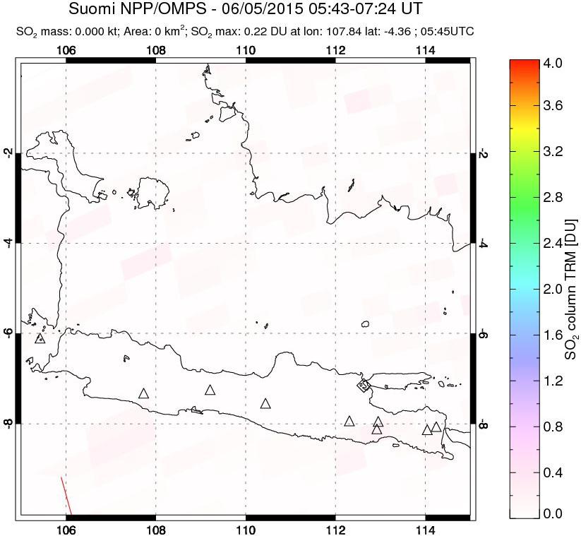A sulfur dioxide image over Java, Indonesia on Jun 05, 2015.