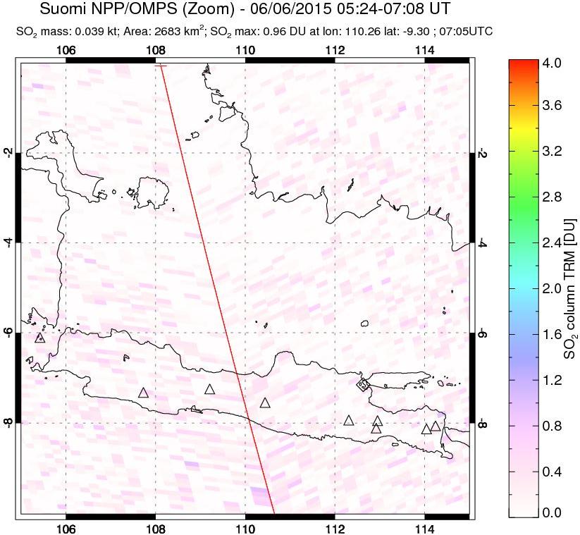 A sulfur dioxide image over Java, Indonesia on Jun 06, 2015.