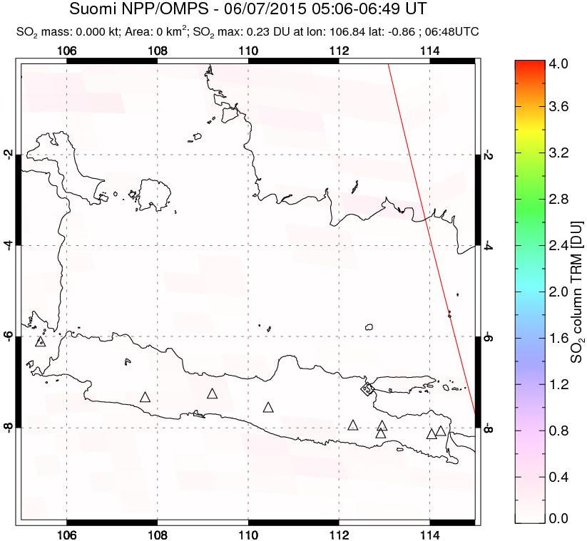 A sulfur dioxide image over Java, Indonesia on Jun 07, 2015.