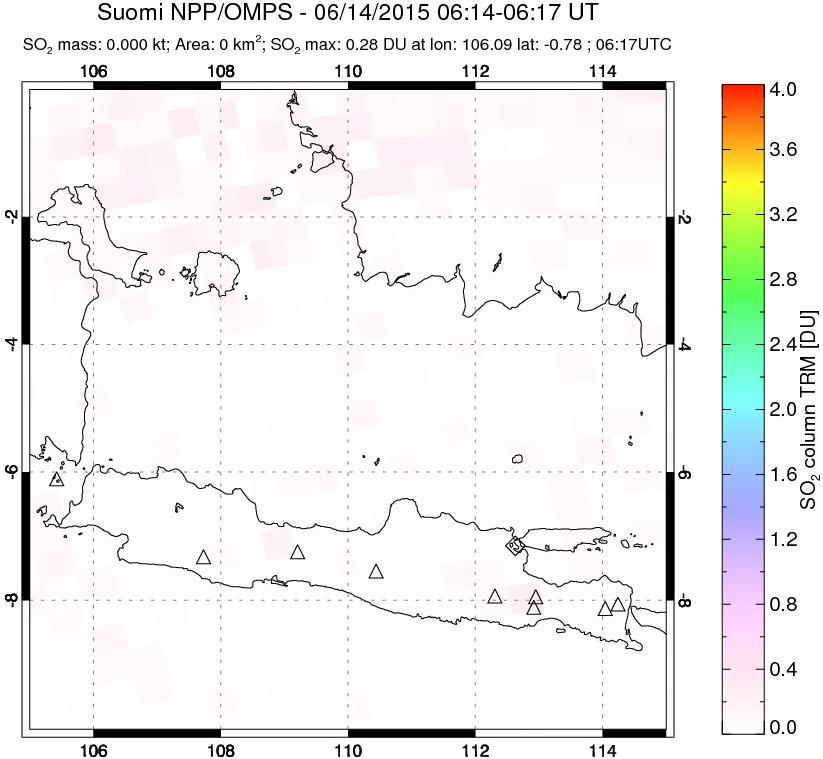 A sulfur dioxide image over Java, Indonesia on Jun 14, 2015.