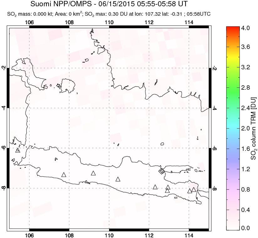 A sulfur dioxide image over Java, Indonesia on Jun 15, 2015.