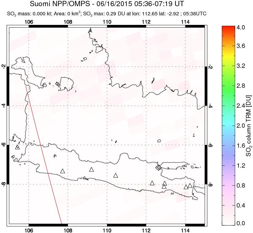 A sulfur dioxide image over Java, Indonesia on Jun 16, 2015.
