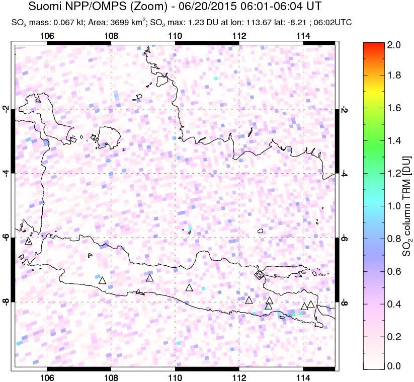 A sulfur dioxide image over Java, Indonesia on Jun 20, 2015.