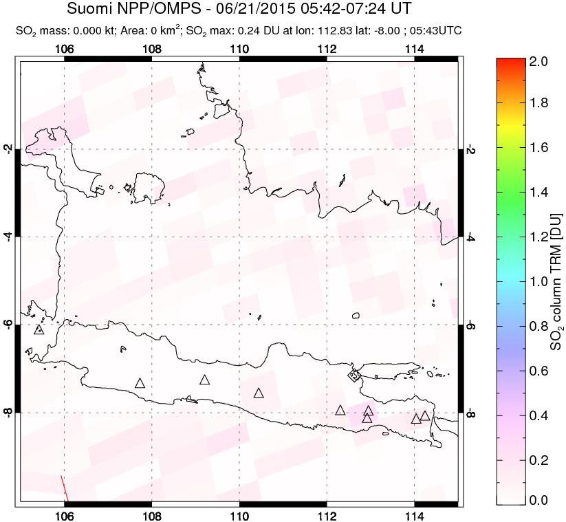 A sulfur dioxide image over Java, Indonesia on Jun 21, 2015.