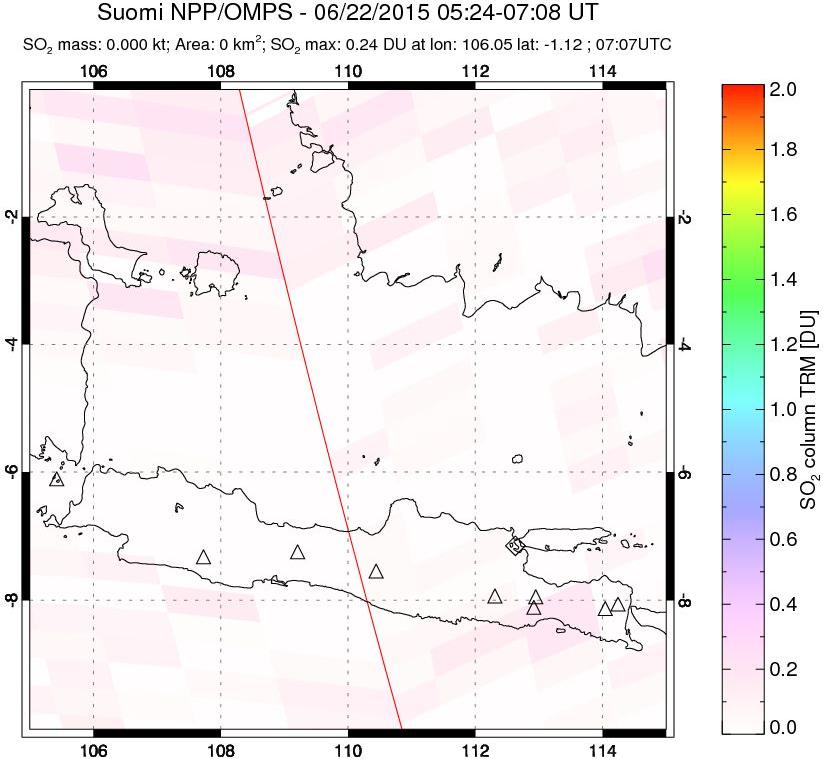 A sulfur dioxide image over Java, Indonesia on Jun 22, 2015.