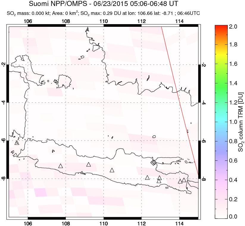 A sulfur dioxide image over Java, Indonesia on Jun 23, 2015.