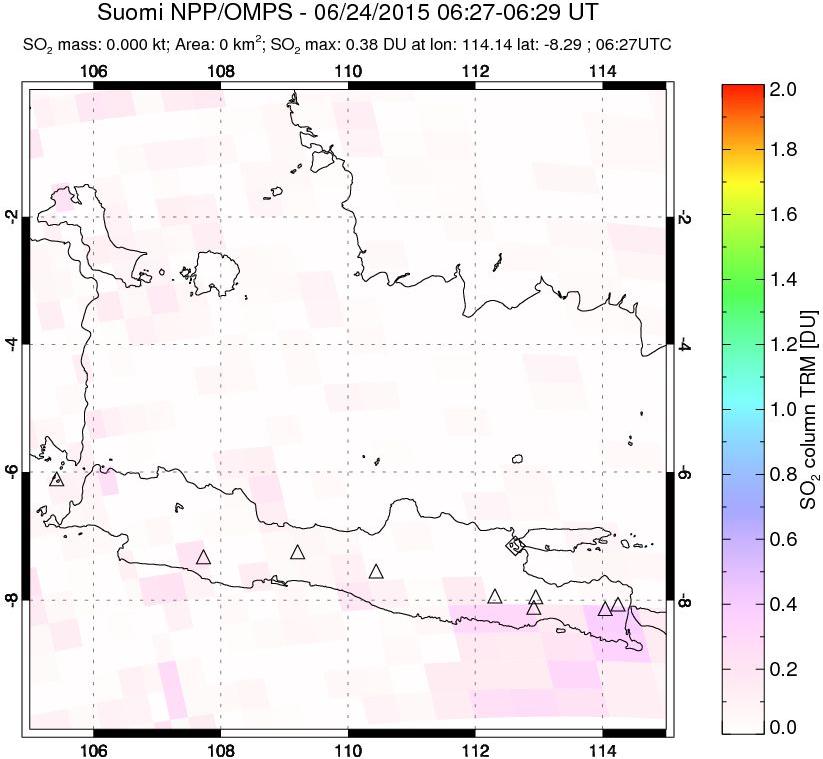 A sulfur dioxide image over Java, Indonesia on Jun 24, 2015.