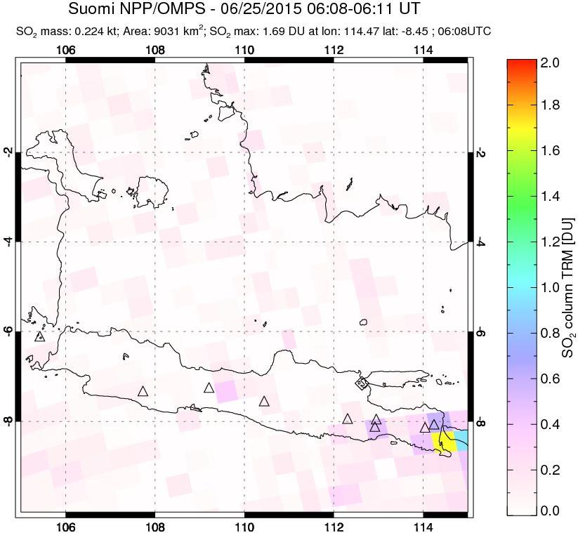 A sulfur dioxide image over Java, Indonesia on Jun 25, 2015.