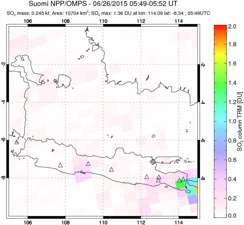 A sulfur dioxide image over Java, Indonesia on Jun 26, 2015.
