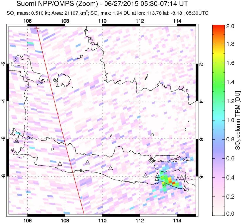 A sulfur dioxide image over Java, Indonesia on Jun 27, 2015.