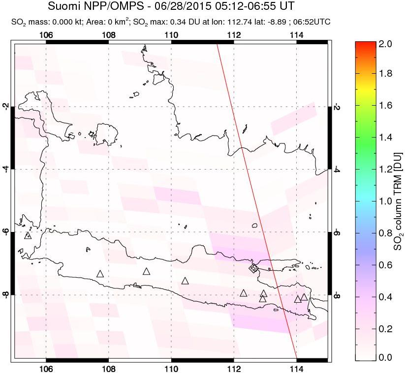 A sulfur dioxide image over Java, Indonesia on Jun 28, 2015.