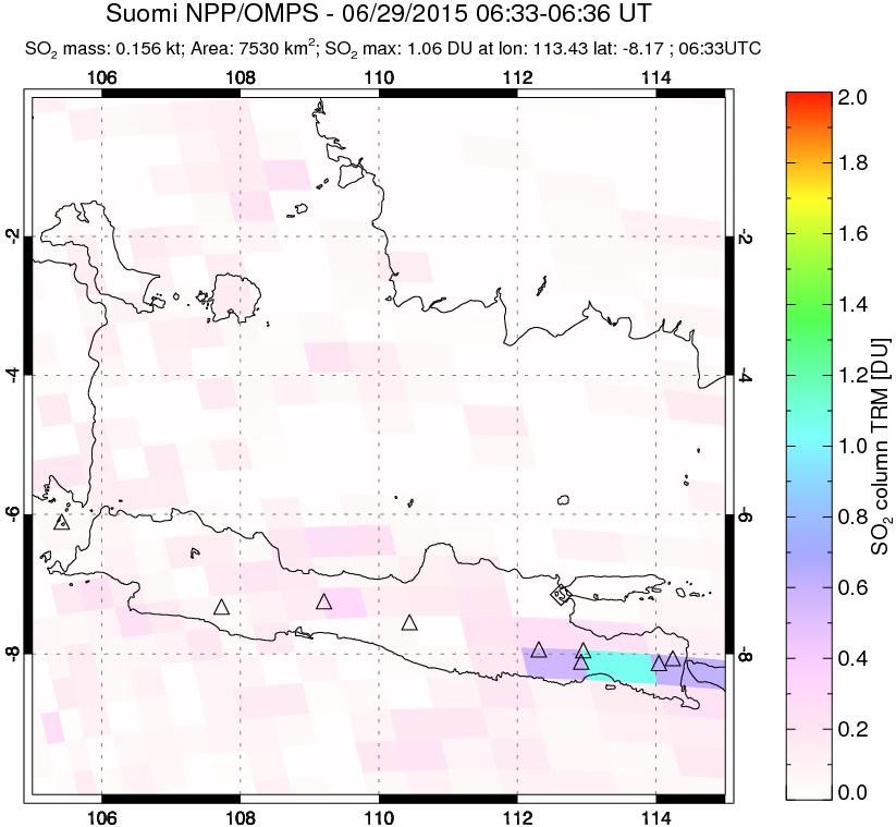 A sulfur dioxide image over Java, Indonesia on Jun 29, 2015.
