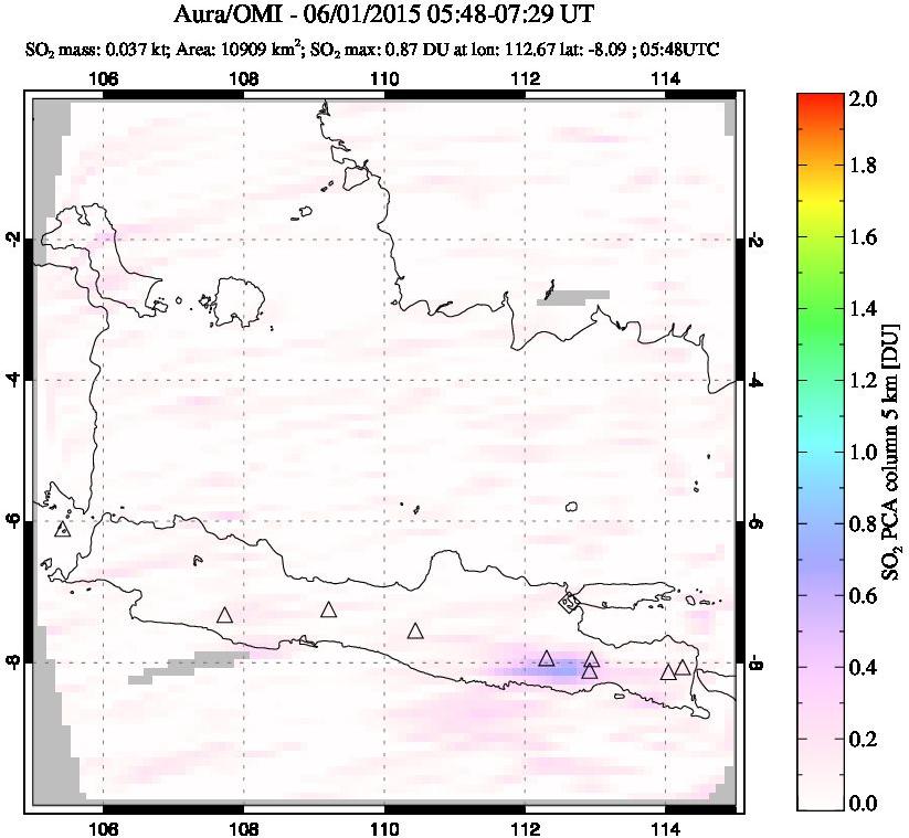 A sulfur dioxide image over Java, Indonesia on Jun 01, 2015.