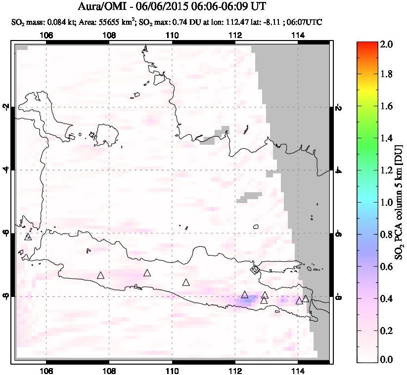 A sulfur dioxide image over Java, Indonesia on Jun 06, 2015.