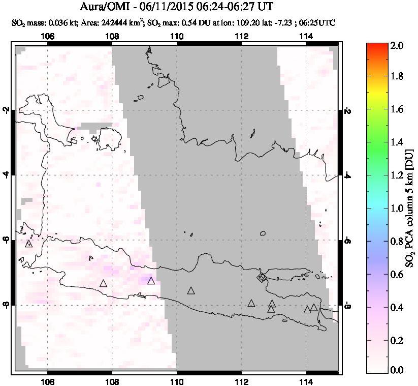 A sulfur dioxide image over Java, Indonesia on Jun 11, 2015.
