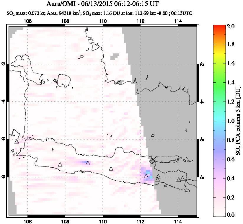 A sulfur dioxide image over Java, Indonesia on Jun 13, 2015.