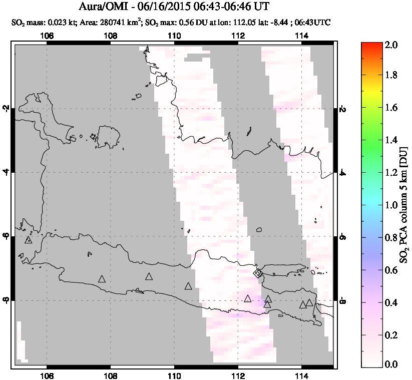 A sulfur dioxide image over Java, Indonesia on Jun 16, 2015.