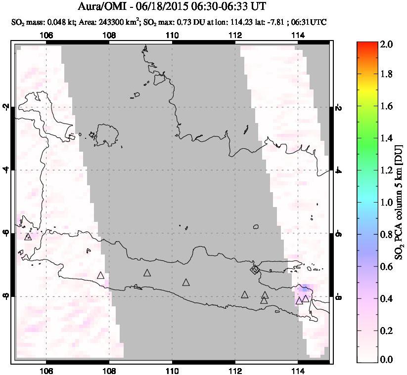 A sulfur dioxide image over Java, Indonesia on Jun 18, 2015.