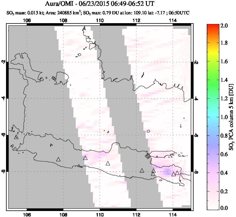 A sulfur dioxide image over Java, Indonesia on Jun 23, 2015.