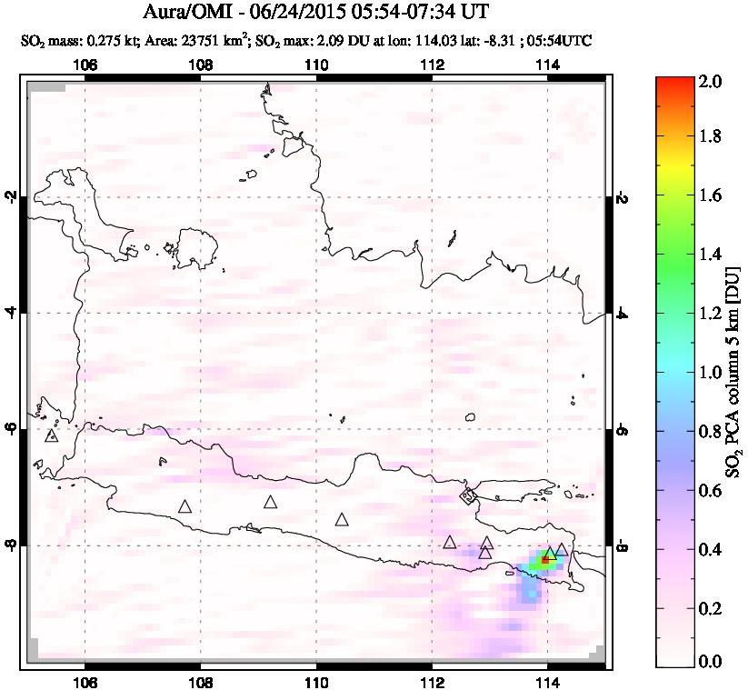 A sulfur dioxide image over Java, Indonesia on Jun 24, 2015.