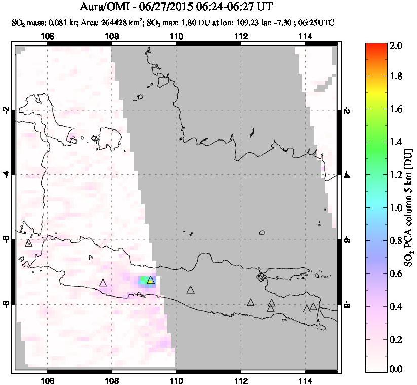 A sulfur dioxide image over Java, Indonesia on Jun 27, 2015.
