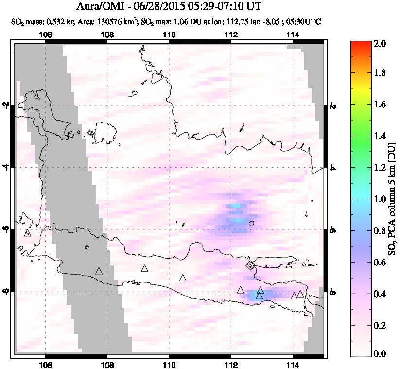 A sulfur dioxide image over Java, Indonesia on Jun 28, 2015.